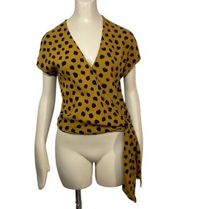 Madewell sash tie wrap top mustard yellow painted spots sz XS